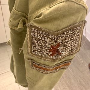 Oversized Distressed Free People Army Green Jacket